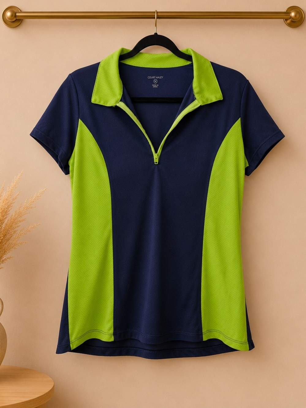 Women's Navy and Lime Athletic Polo
